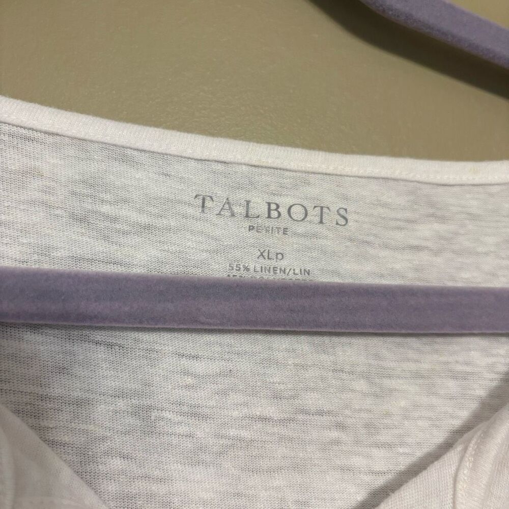 Talbots Women’s White Linen Blend 3/4 Sleeve Notch Neckline Tassel Petite XL XLP - Picture 4 of 6